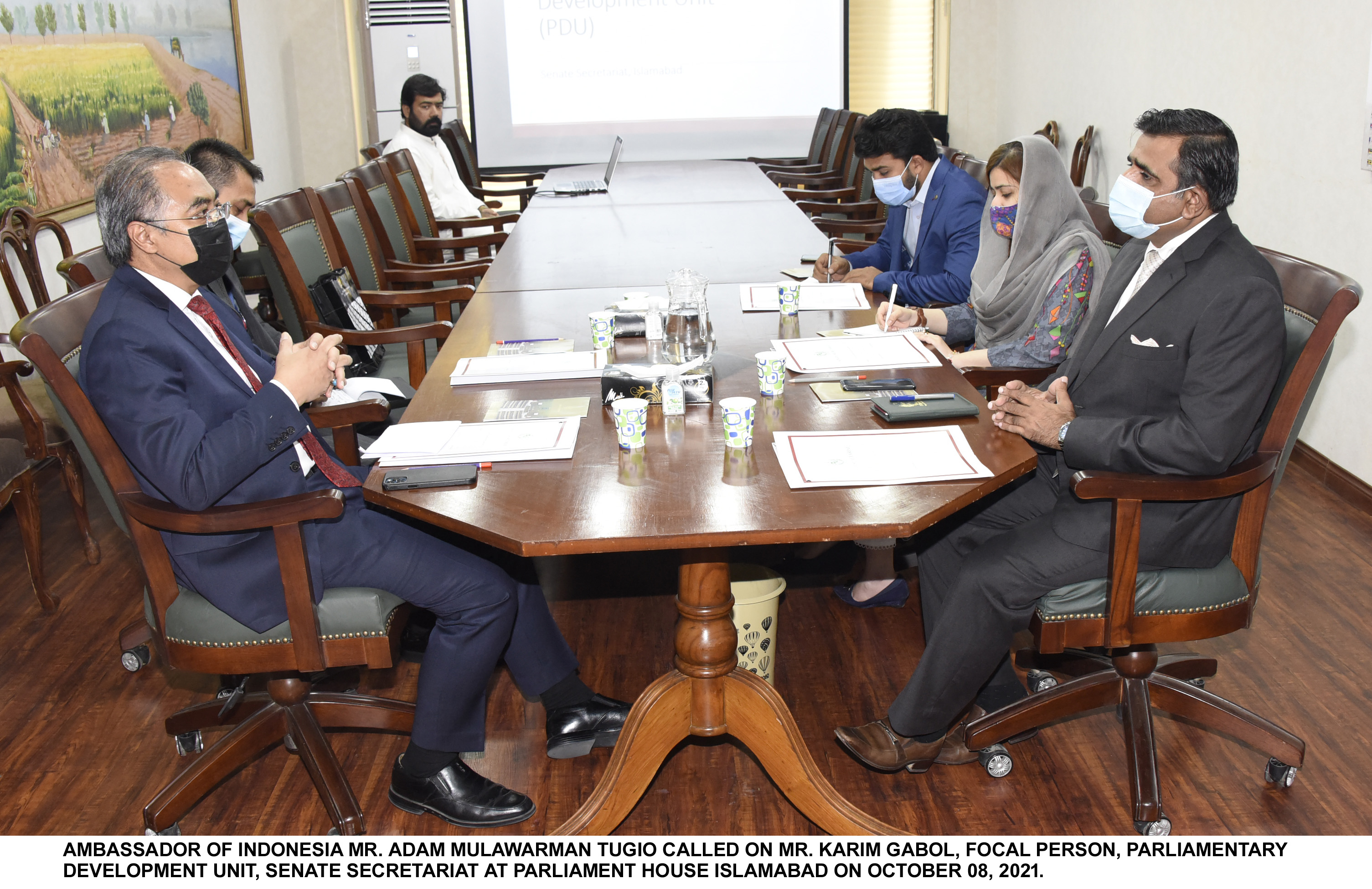 The Ambassador of Indonesia Mr. Adam Mulawarman Tugio called on Mr. Karim Gabol, Focal Person, Parliamentary Development Unit, Senate Secretariat