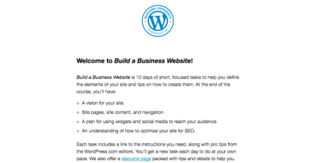 This screenshot shows a Welcome to Build a Business Website email. 