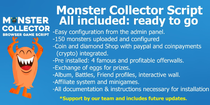 Monster Collector - Browser Game Php Script - Cover Image