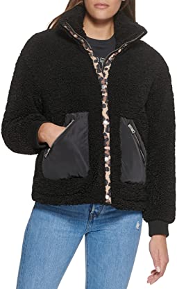 Oversized All Over Sherpa Stand Collar Fashion Jacket