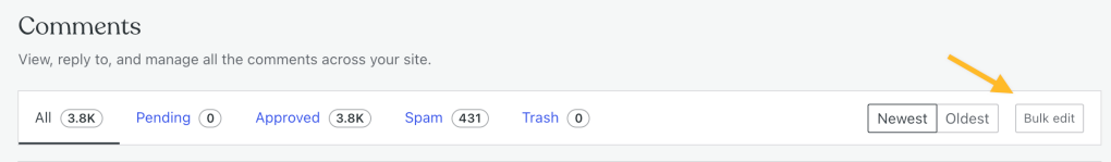 choosing the bulk edit mode on the right side of the comments page. 