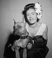 (Portrait of Billie Holiday and Mister, Downbeat, New York, N.Y., ca. Feb. 1947) (LOC) (5020400274).jpg