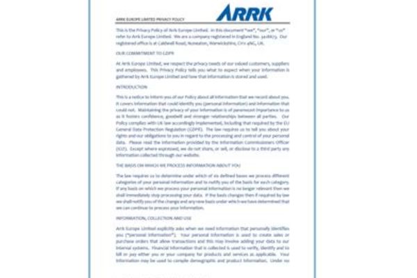 Privacy Policy Agreement ARRK Europe Ltd.