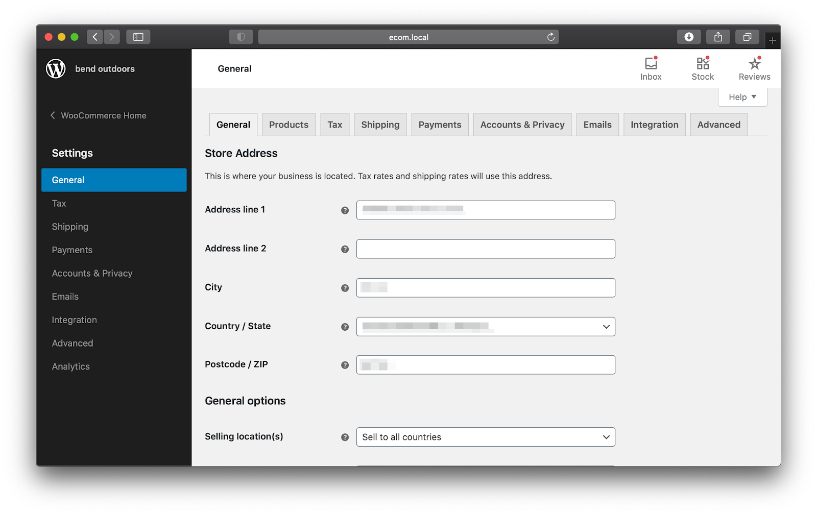 Screenshot of the WooCommerce General Settings screen