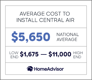 Average cost to install central air is $5,650.