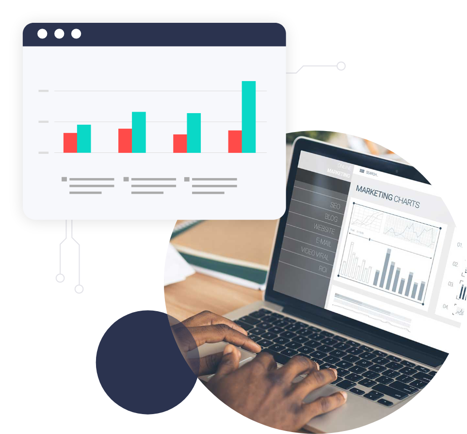 A laptop screen displaying graphs and charts