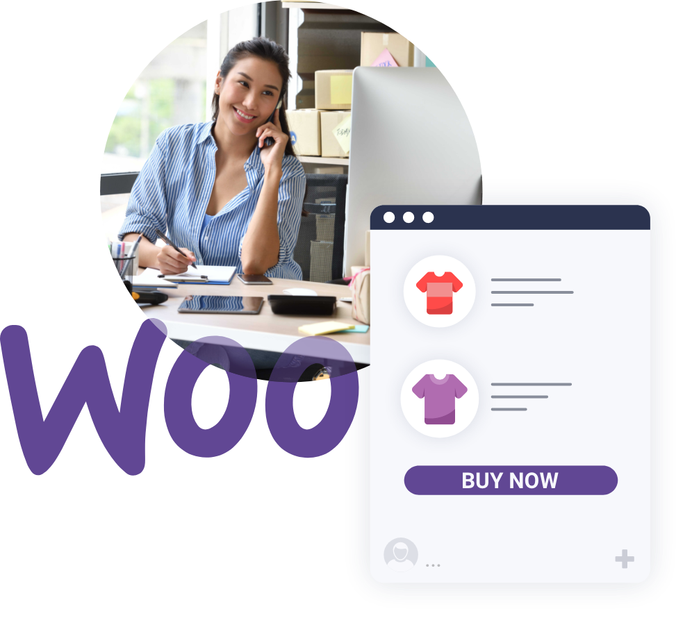 A woman selling items on WooCommerce store