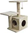 Amazon Basics Dual Post Indoor Cat Tree Tower With Cave - 23 x 18 x 29 Inches, Beige