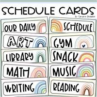 Daily Classroom Schedule Cards Boho Rainbow Theme Editable