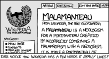 "Malamanteau", one of the xkcd comics, parodying Wikipedia's writing style.