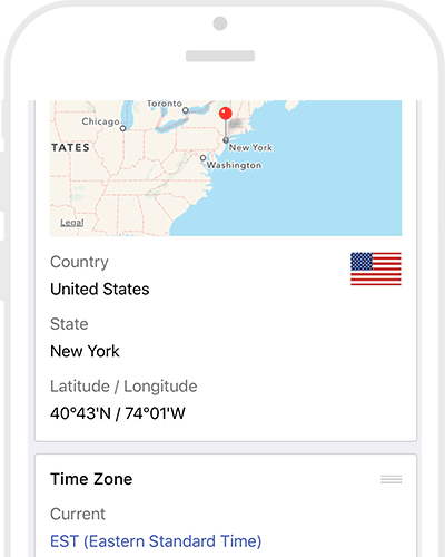 World Clock App City Information: Location Map & Lat Long, State / Province / County, Dial Codes, Country Flags, Currency & Languages & Time Zone