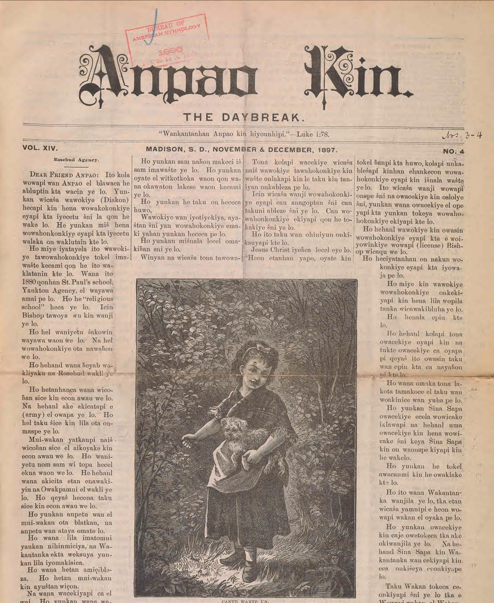 Late 19th century newspaper in Sioux language. 