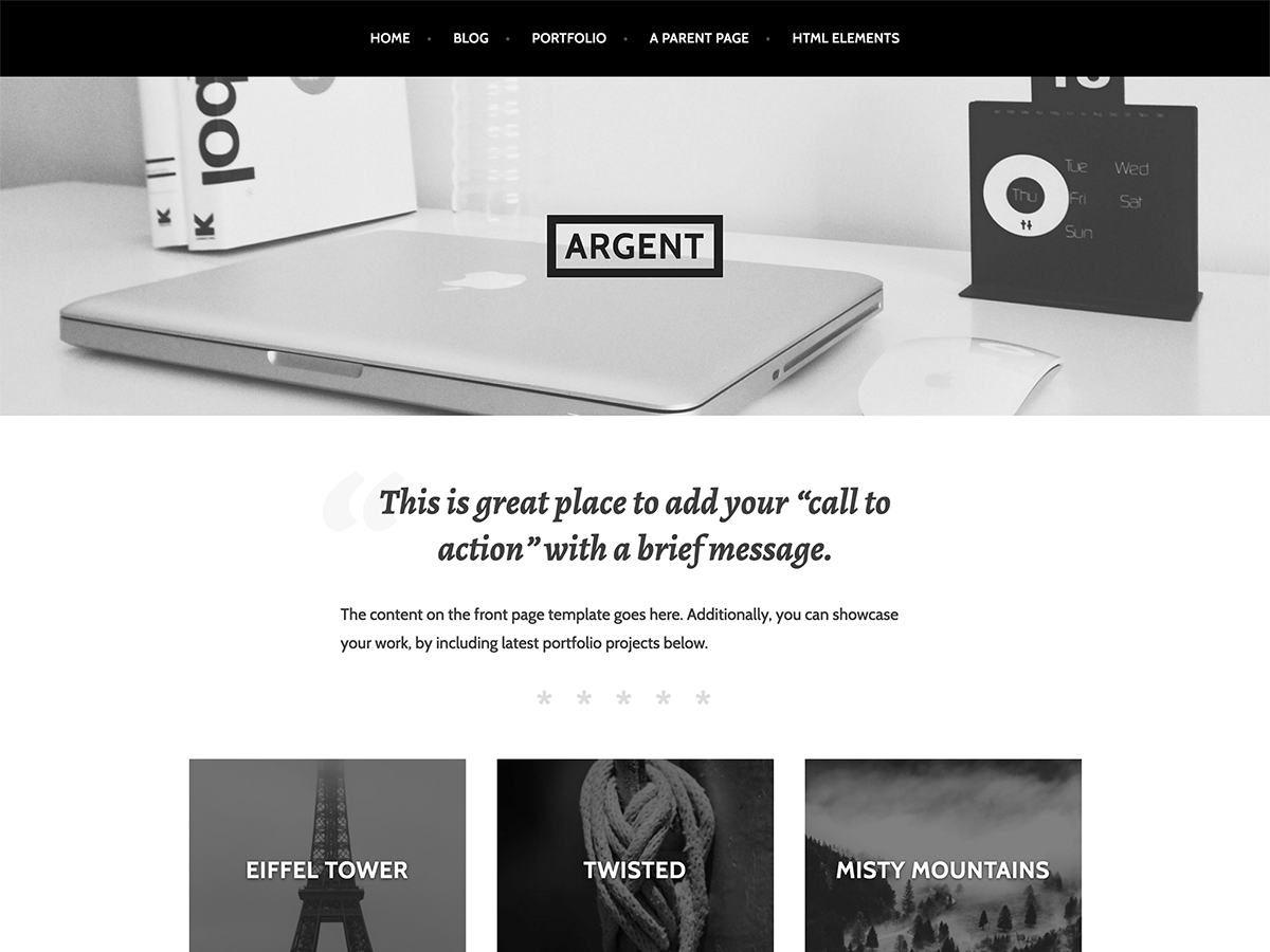 Argent is a clean and modern portfolio theme, geared towards creative professionals like designers, artists, and photographers. With its simple homepage template featuring portfolio projects, Argent aims to draw viewers right at what matters most: your wonderful work.