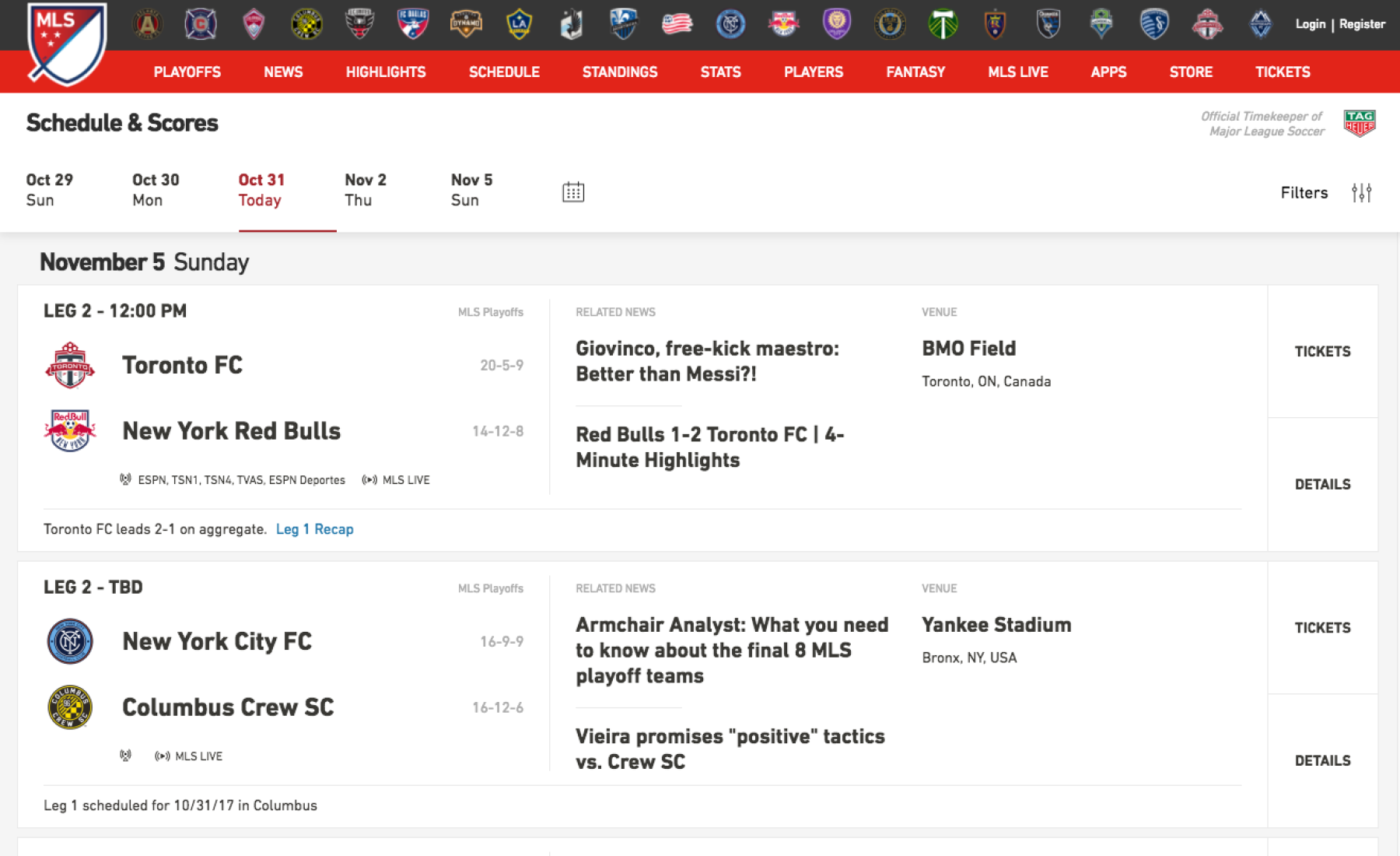 MLS Schedule & Scores