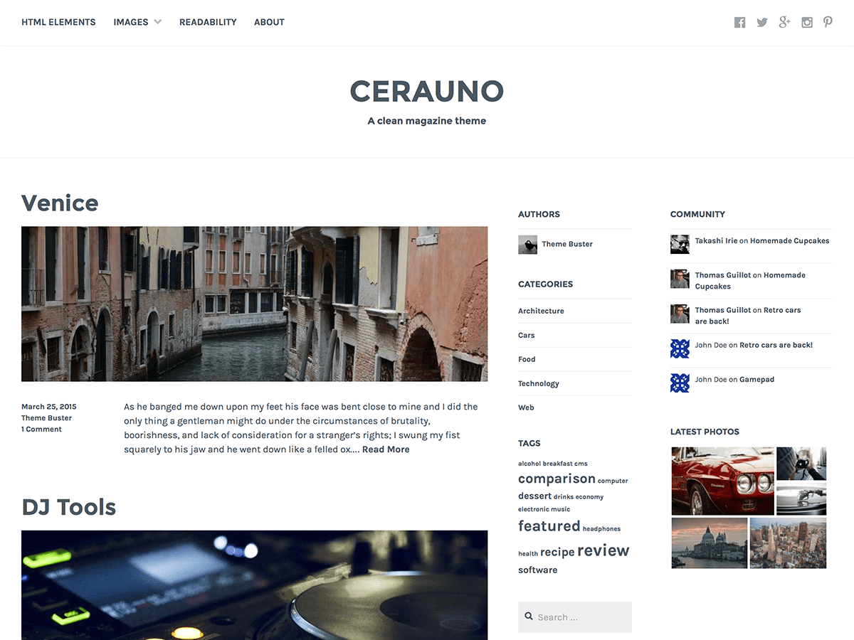 Cerauno is a polished, user-friendly magazine theme with plenty of customizable features. Add secondary content in up to five widget areas, brand your content with a Site Logo or Custom Header, and add Featured Images to grab your readers’ attention.