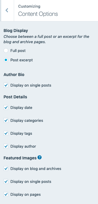 Customizer - Content Options