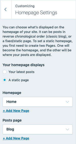 Customizer - Homepage Settings