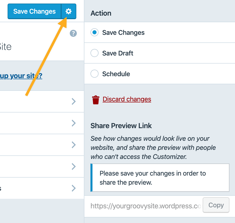 Customizer - Save Changes Actions