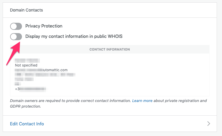 Display Contact Information in Public WHOIS