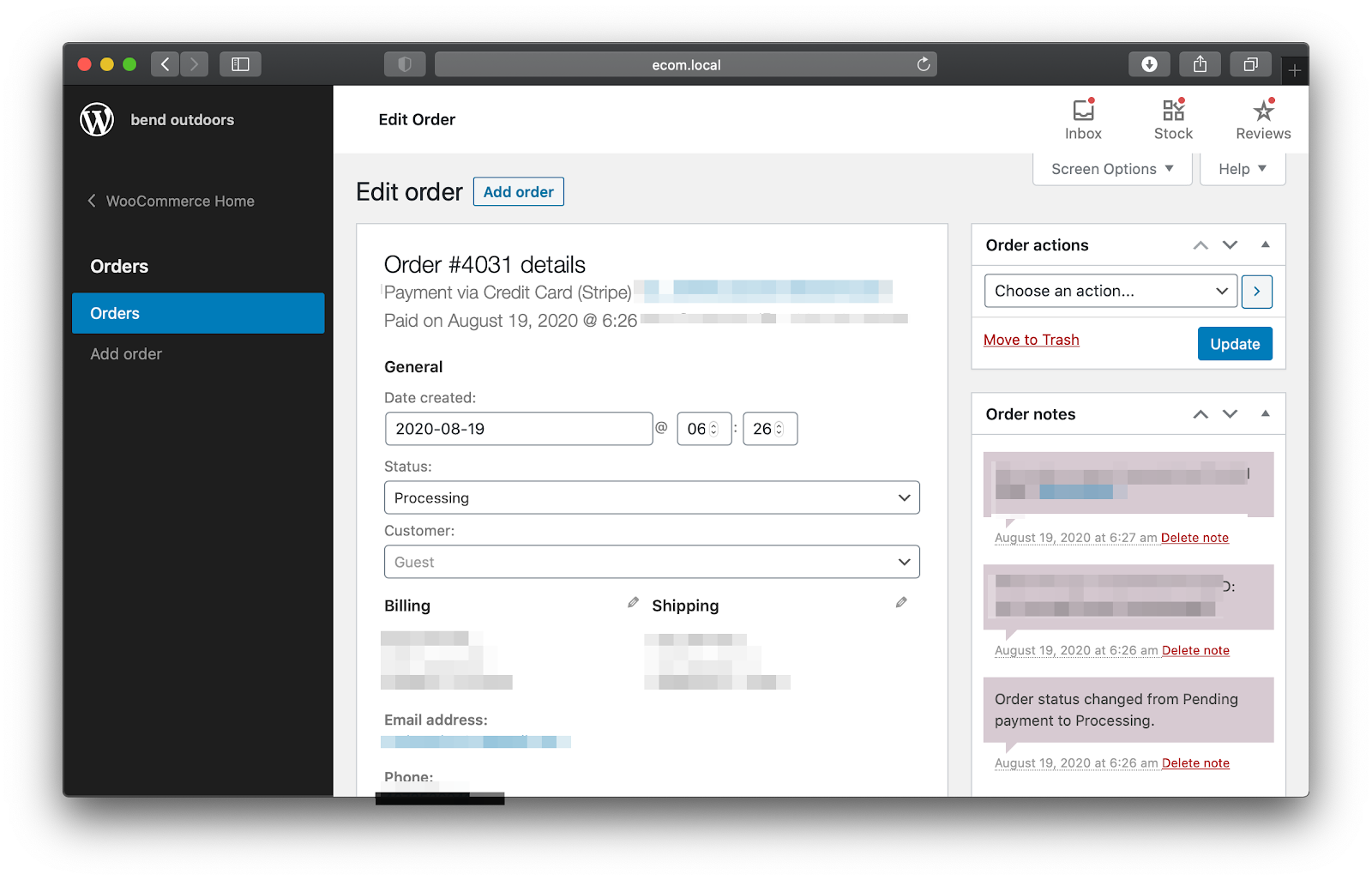 Screenshot of the WooCommerce Edit Order screen