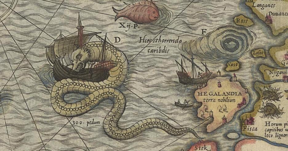 Hic sunt dracones - here be dragons (an image of a sea monster on an old map)