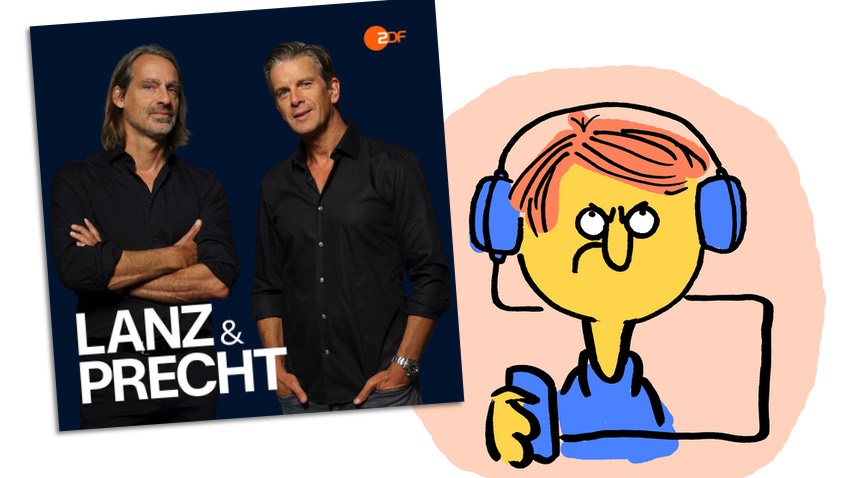 Cover Podcast "Lanz & Precht" und schlecht gelauntes Hörer-Männchen