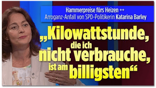 Screenshot Bild.de - Hammerpreise fürs Heizen - Arroganz-Anfall von SPD-Politikerin Katarina Barley - Kilowattstunde, die ich nicht verbrauche, ist am billigsten