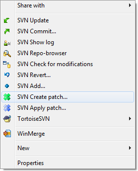 TortoiseSVN Create Patch Context Menu