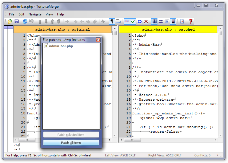 TortoiseSVN File Patched Screen