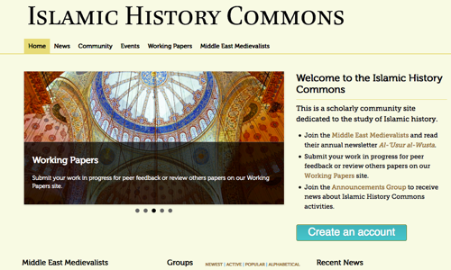 screenshot of Islamic History Commons homepage