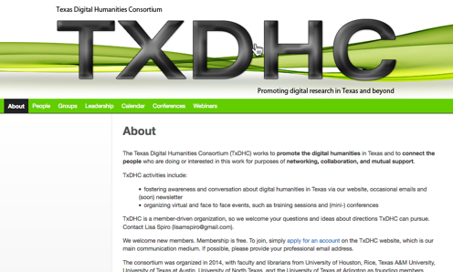 screenshot of Texas Digital Humanities Consortium homepage