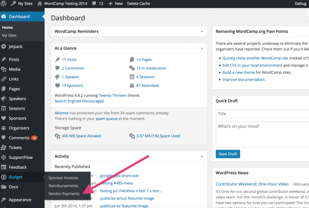 WordCamp Testing dashboard