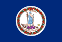 Navy blue flag with the circular Seal of Virginia centered on it.