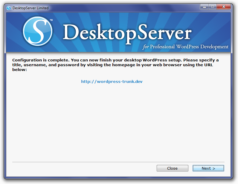 DesktopServer Access New Site Screen