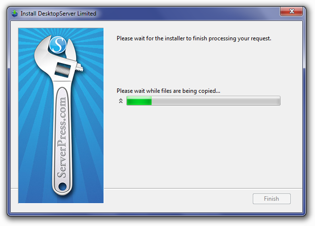 DesktopServer Unpacking Files Screen