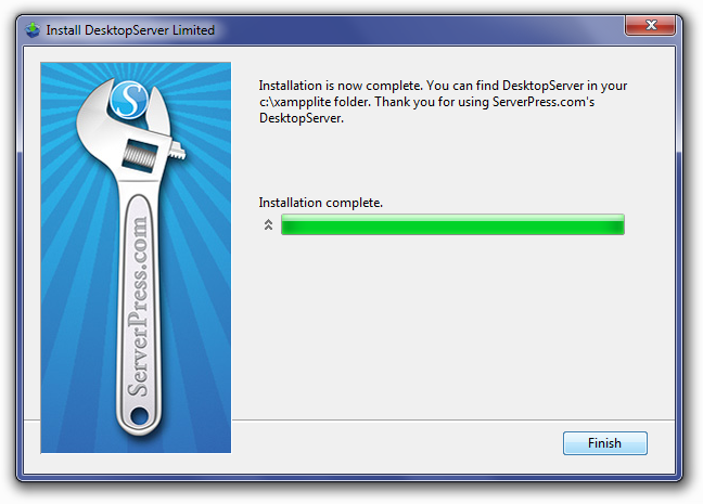 DesktopServer Installation Complete Screen