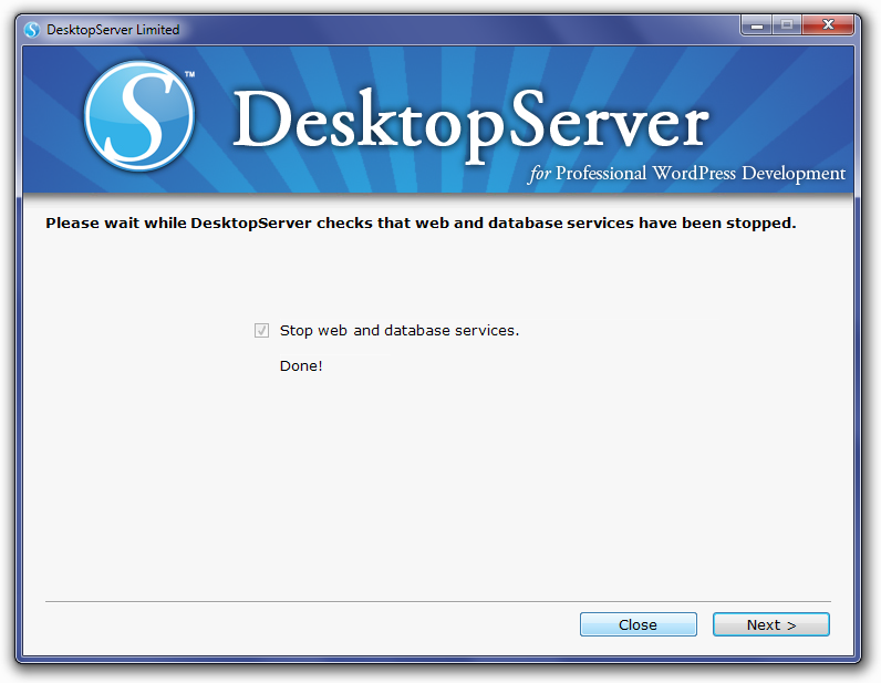 DesktopServer Close Program Screen