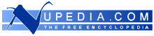 Logo reading "Nupedia.com the free encyclopedia" in blue with the large initial "N"