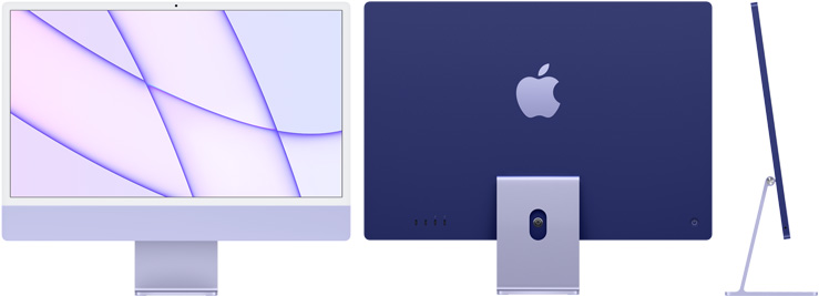 パープルのiMacの前面、背面、側面