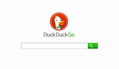 DuckDuckGo search engine front page with search form.