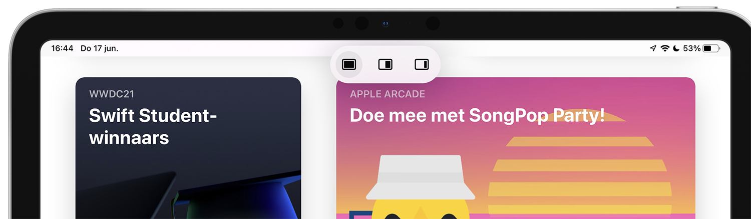 Split View iPadOS balk bovenin scherm