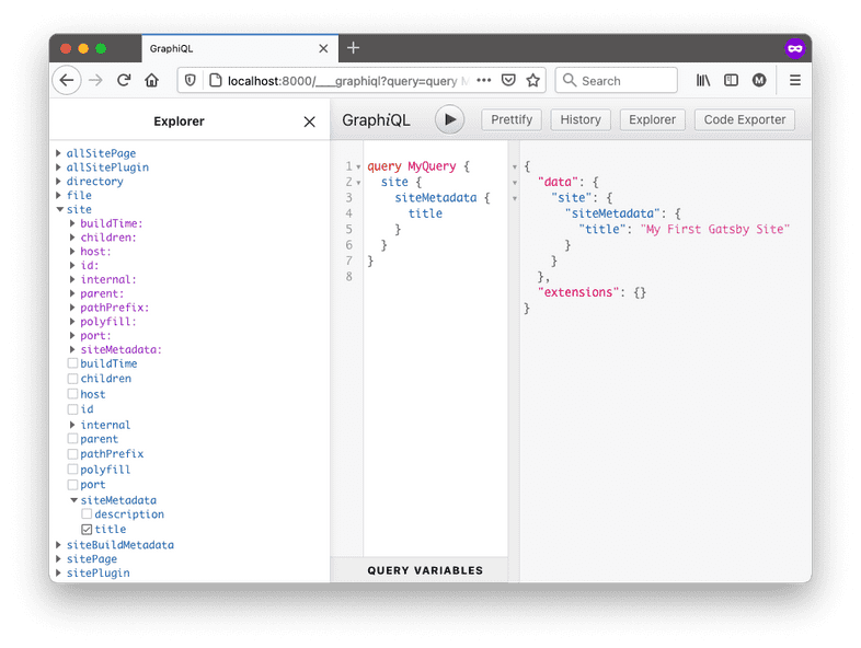 A screenshot of the GraphiQL interface in a web browser. It has three main sections: the Explorer, the Query Editor, and the Result Window.