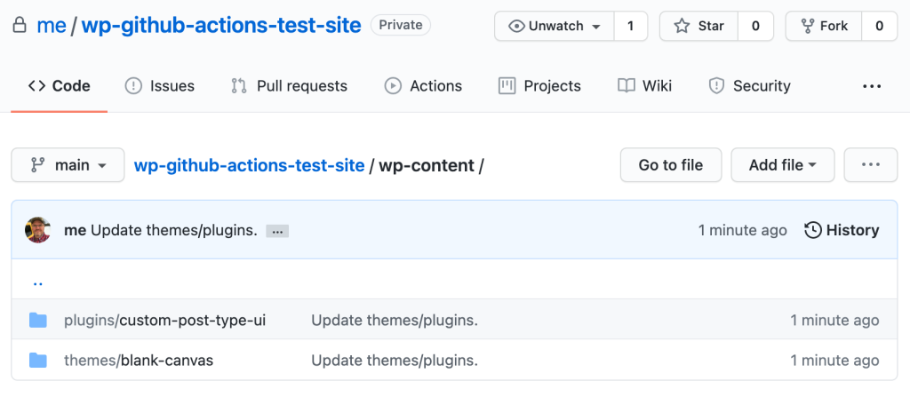 Creating GitHub repo example screenshot