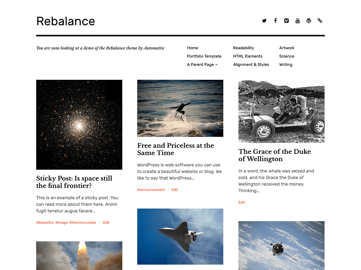 Rebalance is a new spin on the classic Imbalance 2 portfolio theme. It is a simple, modern theme for photographers, artists, and graphic designers looking to showcase their work.
