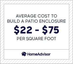the average cost to build a patio enclosure is $22 to $75 per square foot.