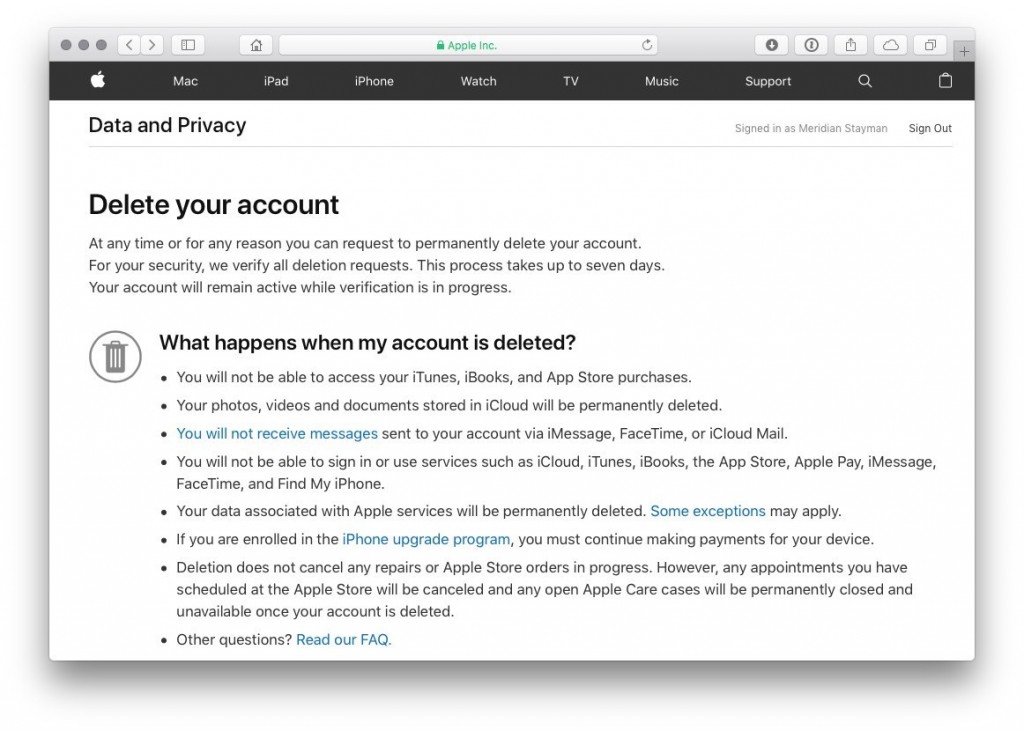 Delete Your Apple ID in Apple’s Data & Privacy Website