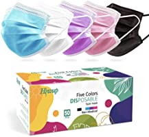 HIWUP 50Pcs Colored Face Mask Disposable Face Masks Suitable For Adults And Teens 3 Layer with Nose Clip and Ear Loops...