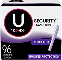 U by Kotex Security Tampons, Super Plus Absorbency, Unscented, 96 Count (6 Packs of 16) (Packaging May Vary)