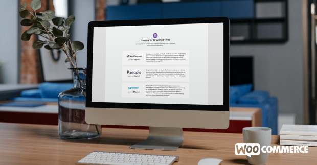 WooCommerce hosting page pulled up on a laptop