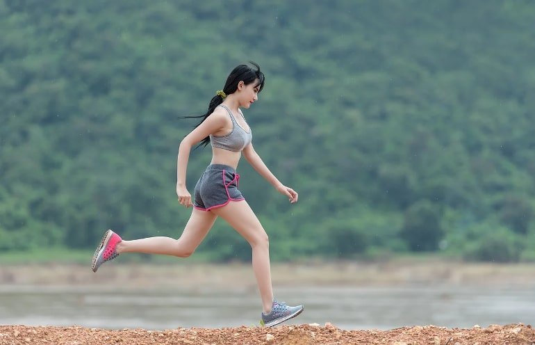 This shows a woman running